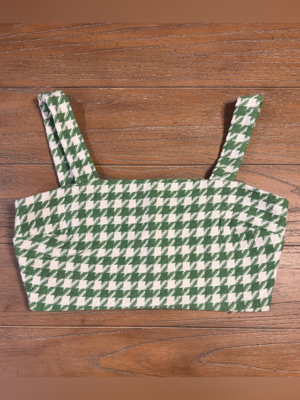 Green Houndstooth Cropped Tank Top